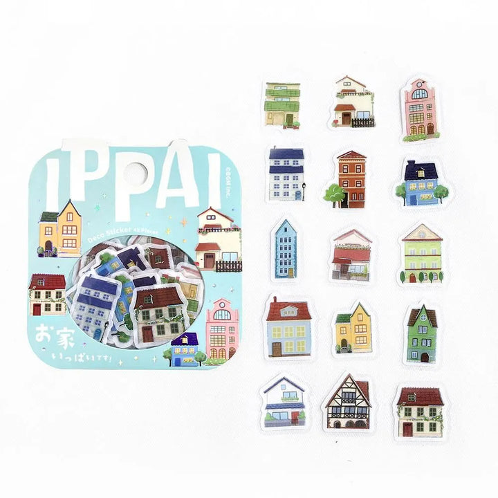 BGM Foil Stamping Flake Seal Ippai Houses stickers featuring colorful homes with foil accents.