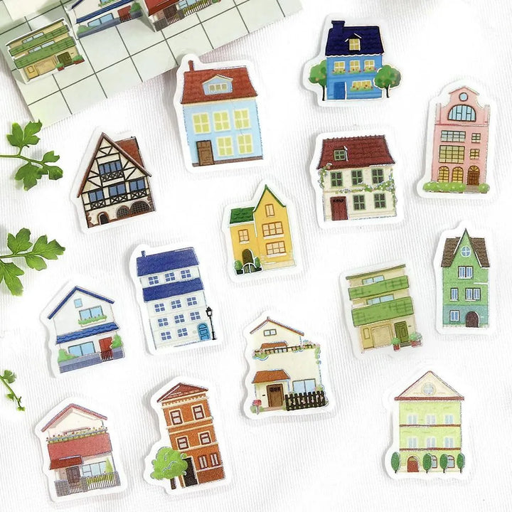 BGM Foil Stamping Flake Seal Ippai Houses stickers featuring colorful homes with foil accents.
