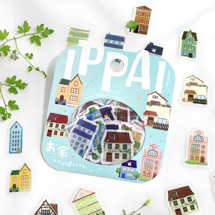 BGM Foil Stamping Flake Seal Ippai Houses stickers featuring colorful homes with foil accents.