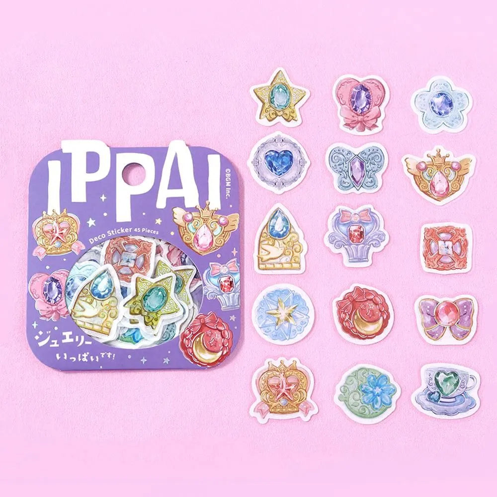 BGM Foil Stamping Flake Seal Ippai Jewelry stickers with rings, gems, and pendants in colorful foil designs.