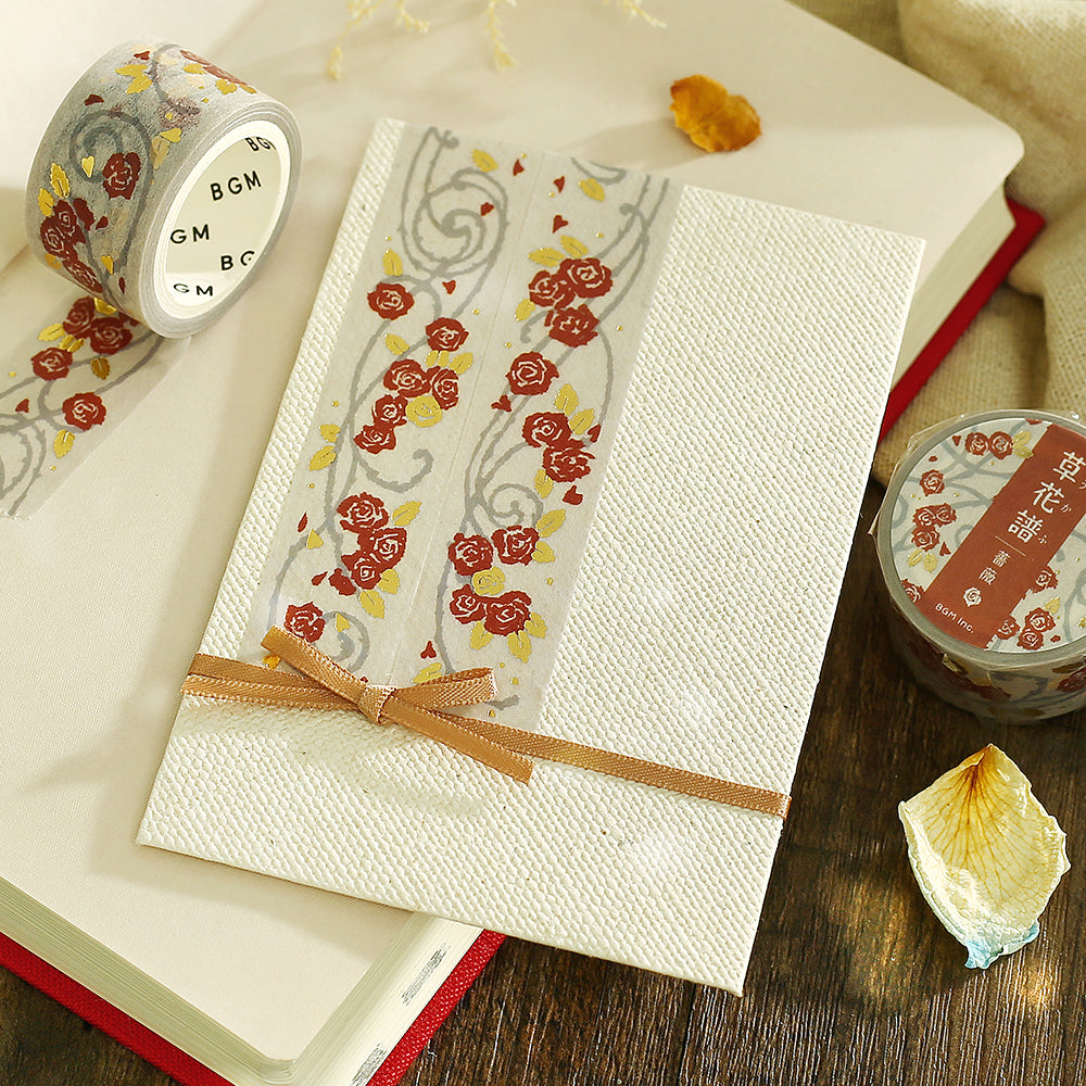 BGM Foil Stamping Masking Tape: Flower Compendium: Rose — with packaging