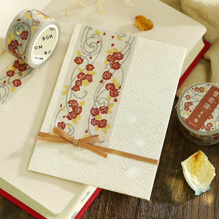 BGM Foil Stamping Masking Tape: Flower Compendium: Rose — with packaging