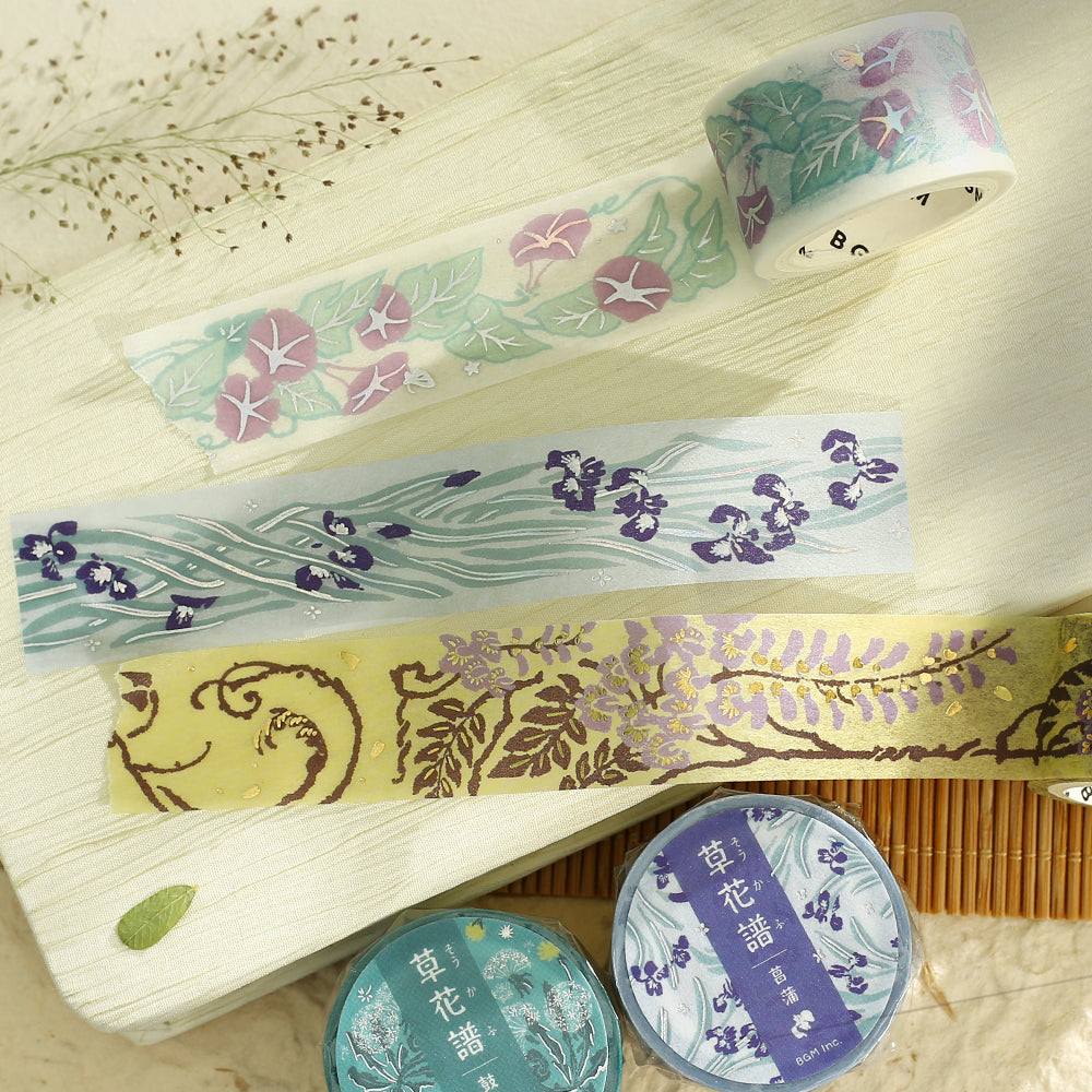BGM Foil Stamping Masking Tape: Flower Compendium: Wisteria — applied on surface