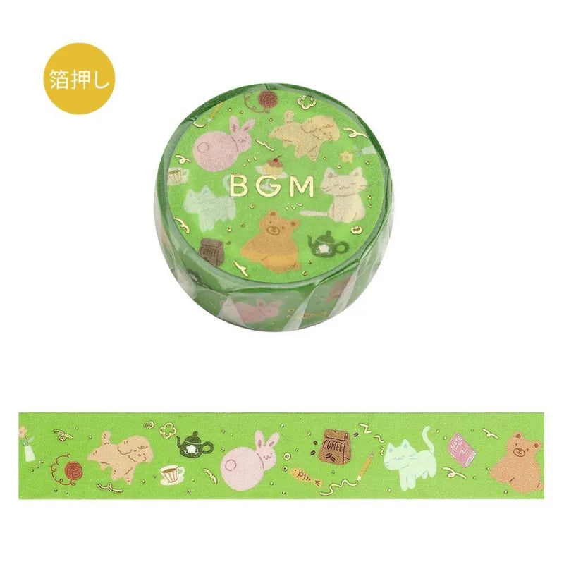 BGM Foil Stamping Masking Tape – Life: Animal Carnival design with festive animal characters and foil accents on 15mm washi tape roll.