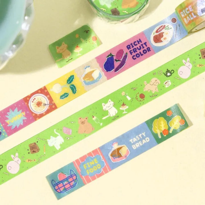 BGM Foil Stamping Masking Tape – Life: Animal Carnival design with festive animal characters and foil accents on 15mm washi tape roll.