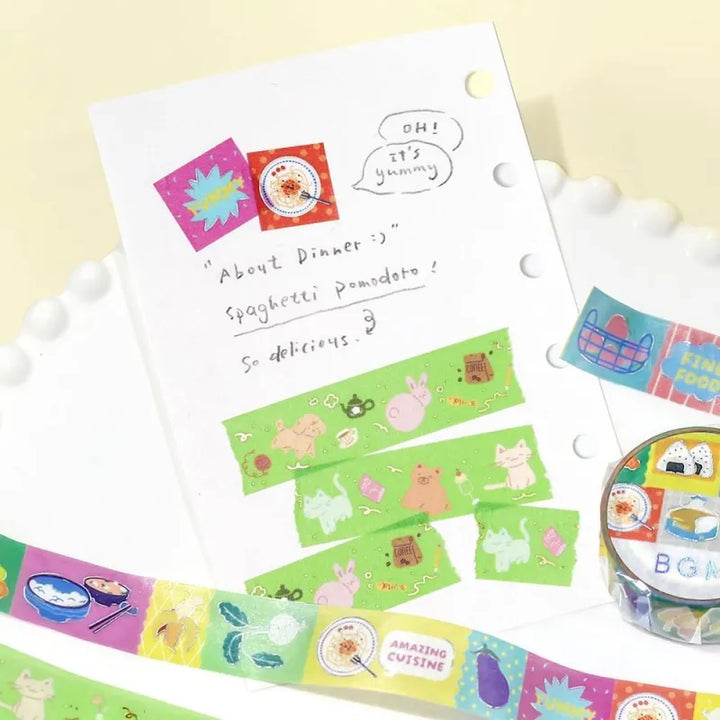 BGM Foil Stamping Masking Tape – Life: Animal Carnival design with festive animal characters and foil accents on 15mm washi tape roll.