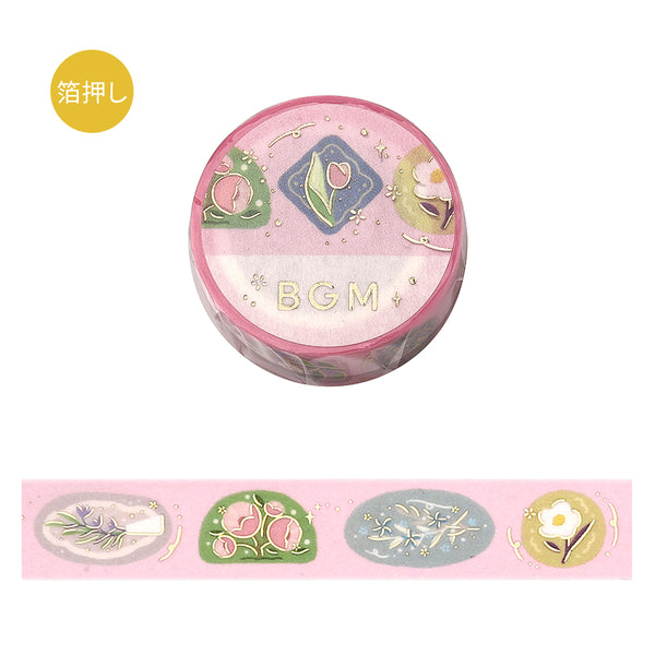 BGM Foil Stamping Masking Tape: Life - Flower Brooch — roll front