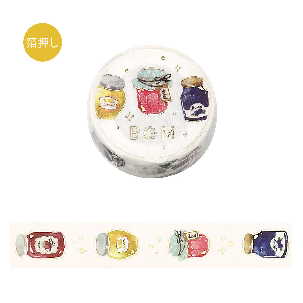 BGM Foil Stamping Masking Tape Life – Fruit Jam featuring colorful fruit illustrations with shimmering foil details, perfect for journaling, scrapbooking, and creative decoration.