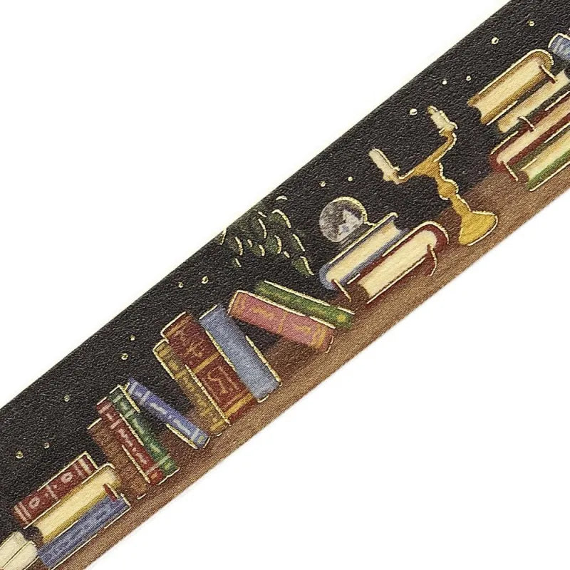 BGM Foil Stamping Masking Tape – Life: Midnight Bookshelf design with books, candles, and foil stars on a 15mm washi tape roll.