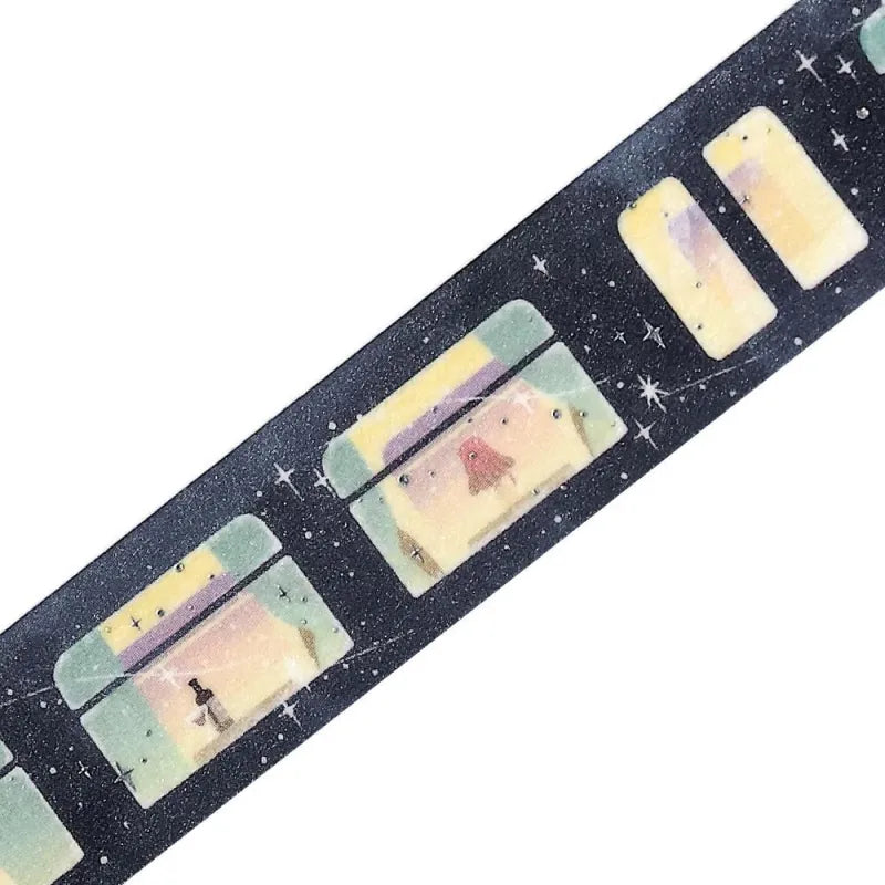 BGM Foil Stamping Masking Tape – Life: Sleeper Train in the Stars design with a magical night train and shimmering stars on 15mm washi tape roll.