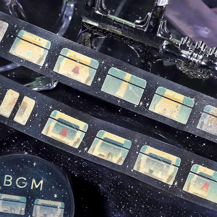 BGM Foil Stamping Masking Tape – Life: Sleeper Train in the Stars design with a magical night train and shimmering stars on 15mm washi tape roll.
