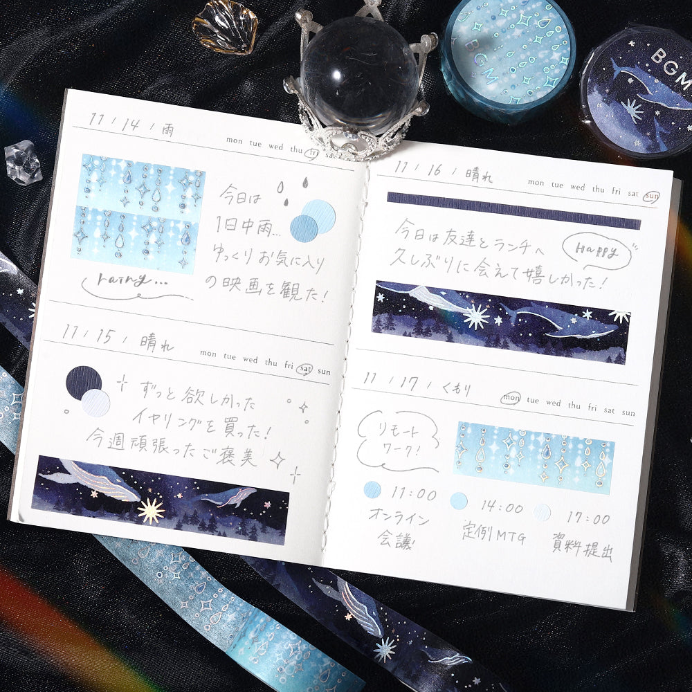 BGM Foil Stamping Masking Tape: Life - Whale Crossing the Starry Sea — with packaging