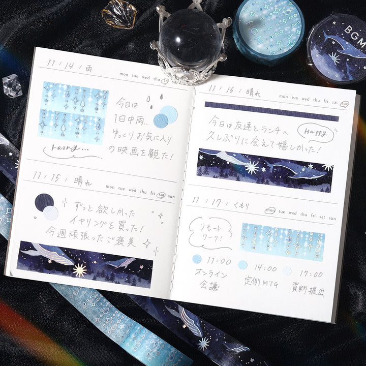 BGM Foil Stamping Masking Tape: Life - Whale Crossing the Starry Sea — with packaging
