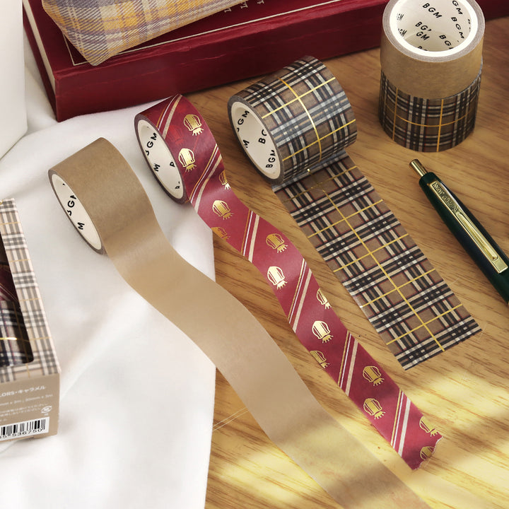 BGM Foil Stamping Masking Tape: SCHOOL COLORS: Caramel — with packaging