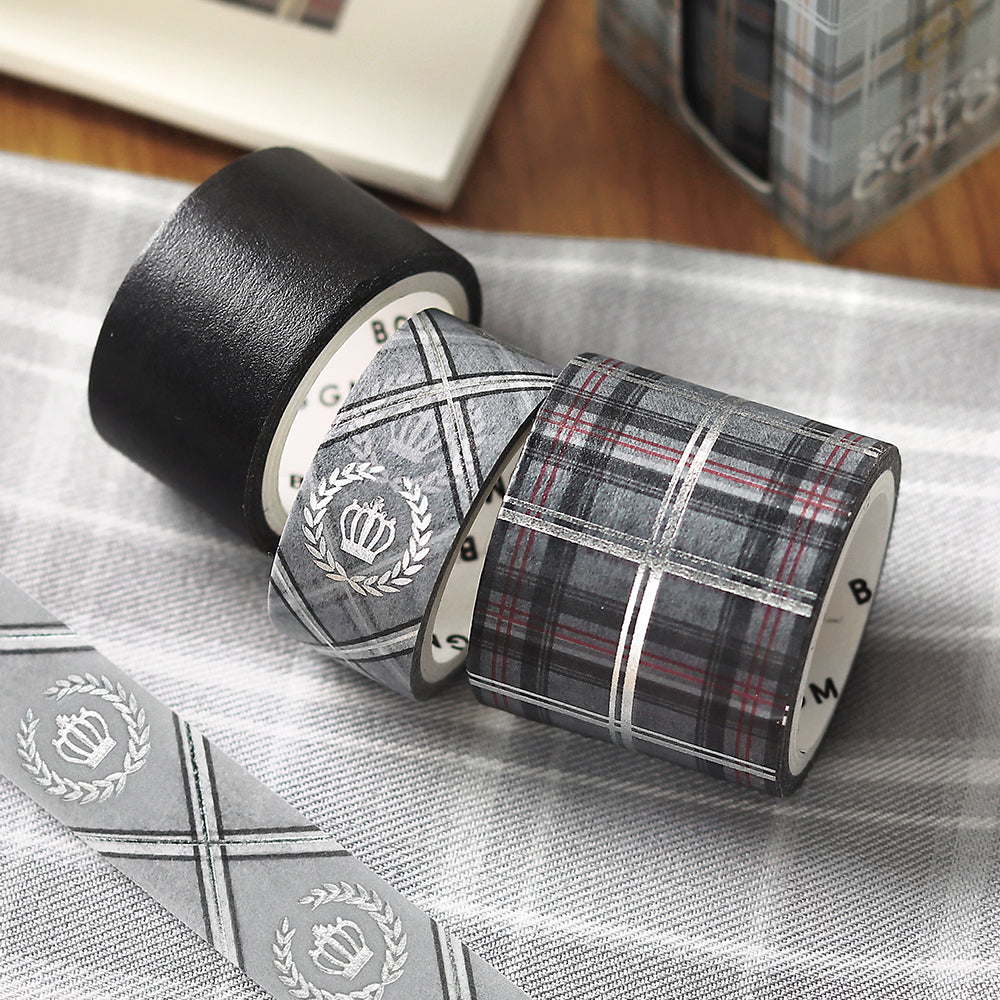 BGM Foil Stamping Masking Tape: SCHOOL COLORS: Gray — with packaging