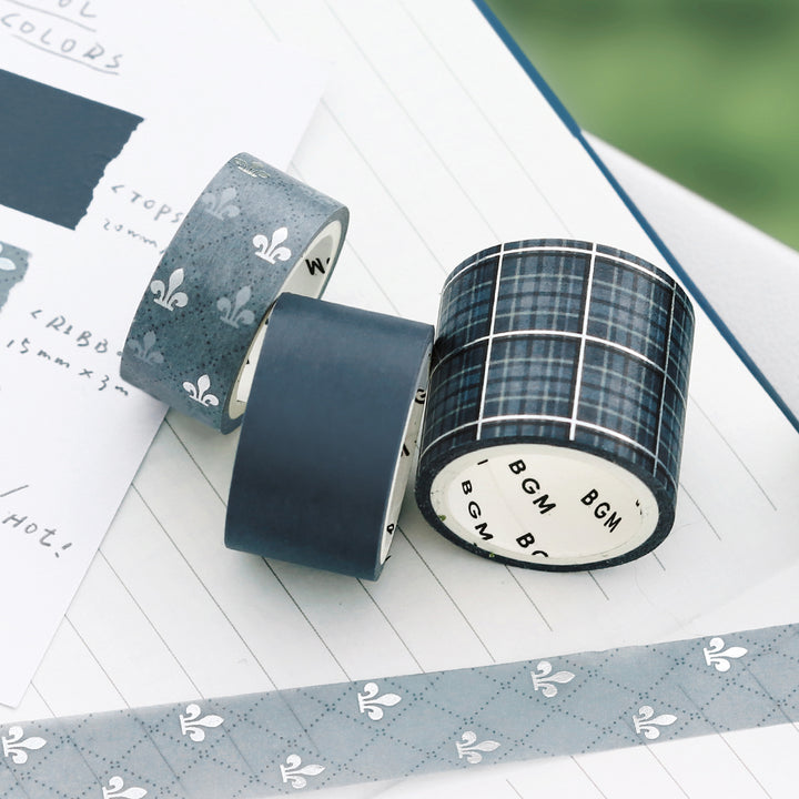 BGM Foil Stamping Masking Tape: SCHOOL COLORS: Smoke Blue — with packaging