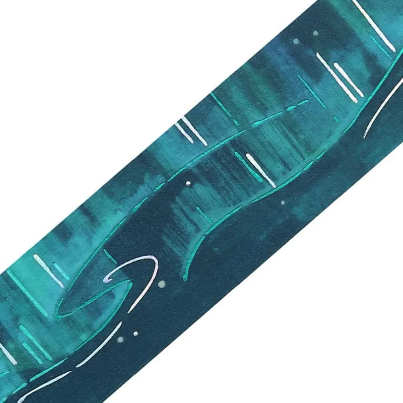 BGM Foil Stamping Masking Tape – Sky Encyclopedia: Aurora design with green and teal gradients, shimmering foil light trails, and starry details on a 20mm washi tape roll.