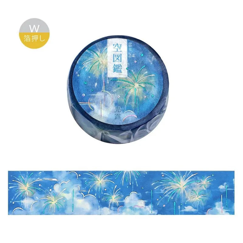 BGM Foil Stamping Masking Tape – Sky Encyclopedia: Light Dew design with misty sky gradients and foil constellation accents on 20mm washi tape roll.