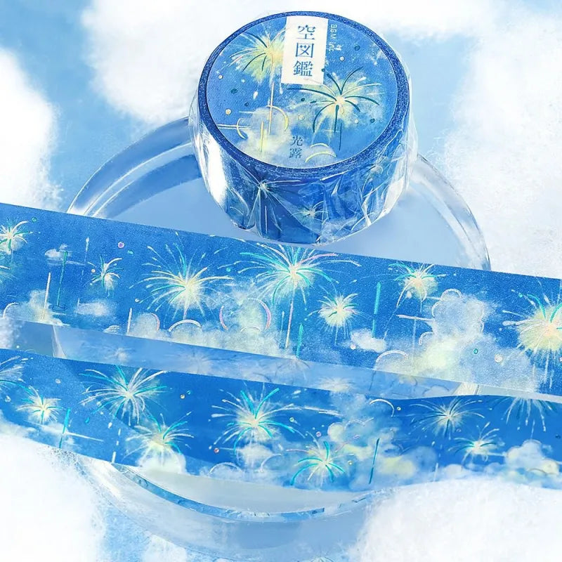 BGM Foil Stamping Masking Tape – Sky Encyclopedia: Light Dew design with misty sky gradients and foil constellation accents on 20mm washi tape roll.