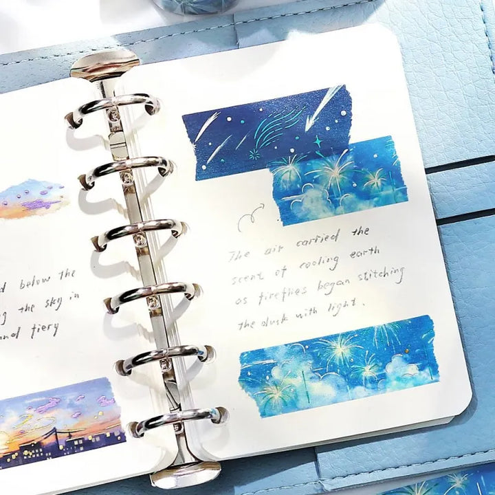BGM Foil Stamping Masking Tape – Sky Encyclopedia: Light Dew design with misty sky gradients and foil constellation accents on 20mm washi tape roll.