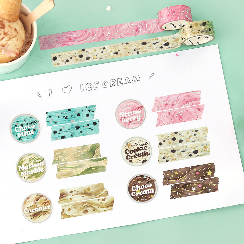 BGM Foil Stamping Masking Tape: We Love ICE: Choco Mint — with packaging