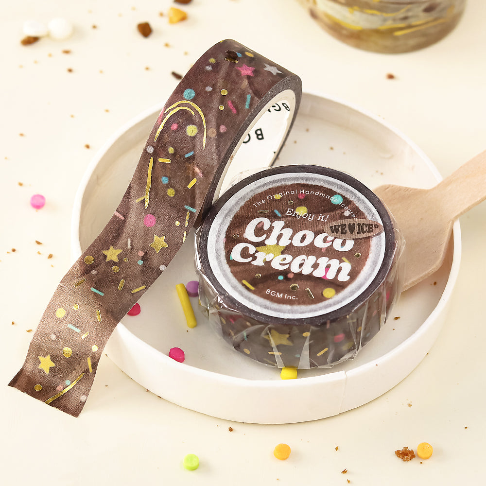 BGM Foil Stamping Masking Tape: We Love ICE: Chocolate Cream — applied on surface
