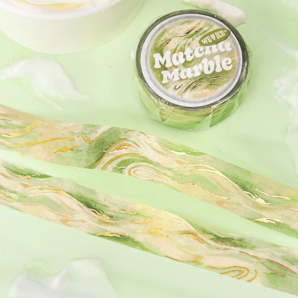 BGM Foil Stamping Masking Tape: We Love ICE: Matcha Marble — applied on surface