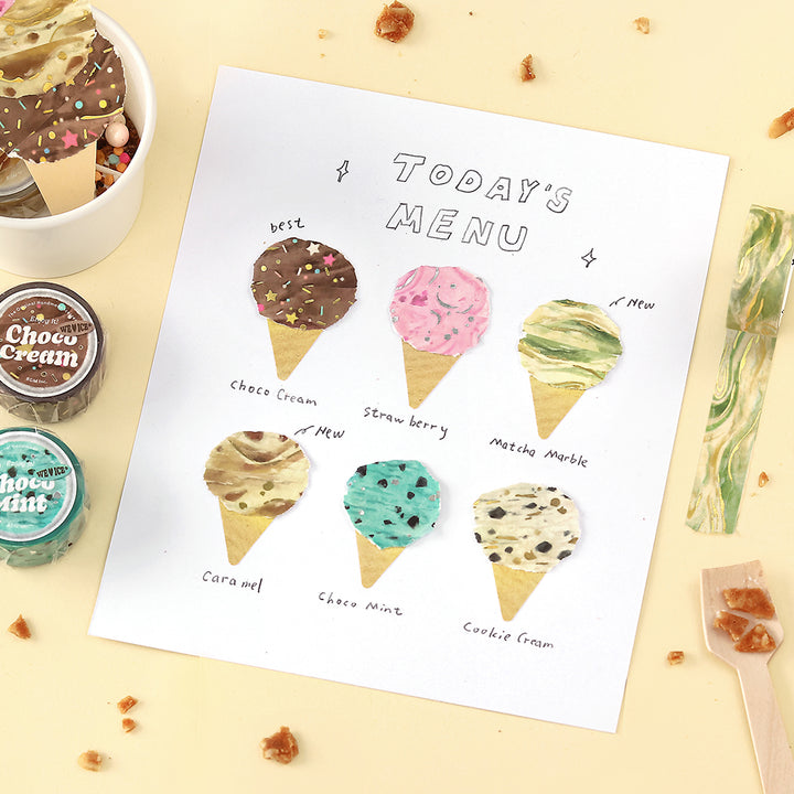 BGM Foil Stamping Masking Tape: We Love ICE: Matcha Marble — with packaging