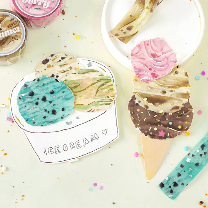 BGM Foil Stamping Masking Tape: We Love ICE: Matcha Marble — close-up