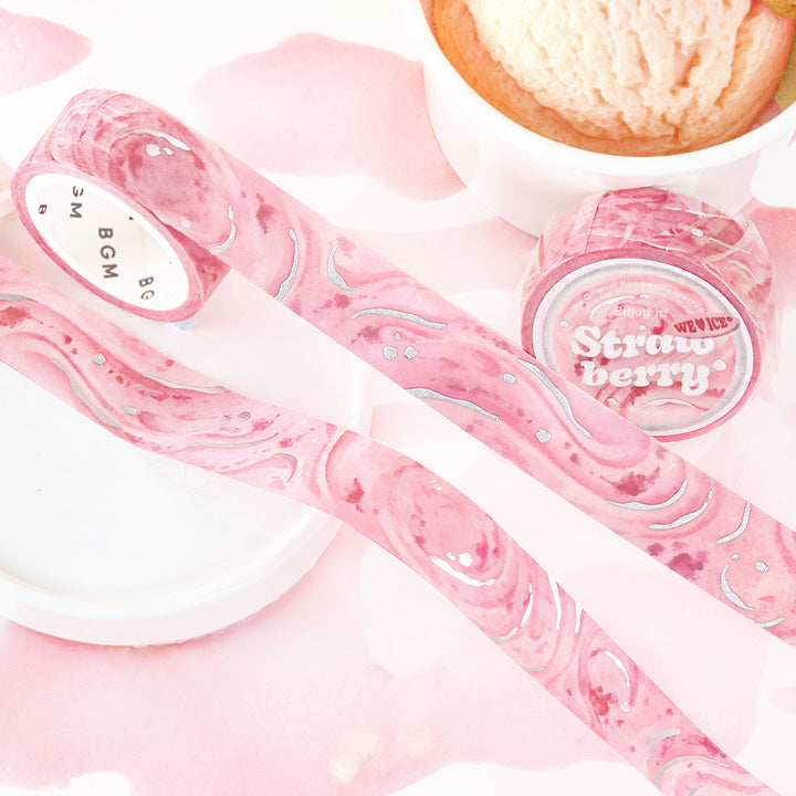 BGM Foil Stamping Masking Tape: We Love ICE: Strawberry — applied on surface