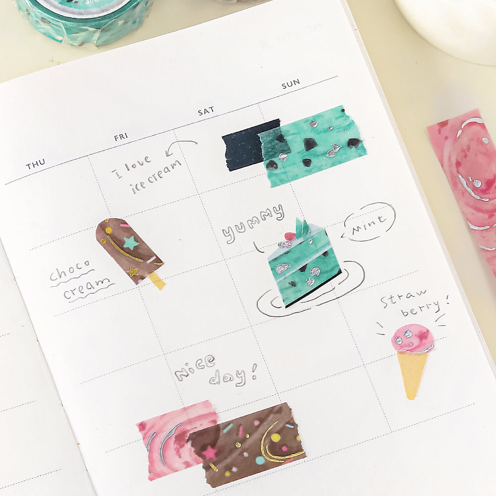 BGM Foil Stamping Masking Tape: We Love ICE: Strawberry — close-up