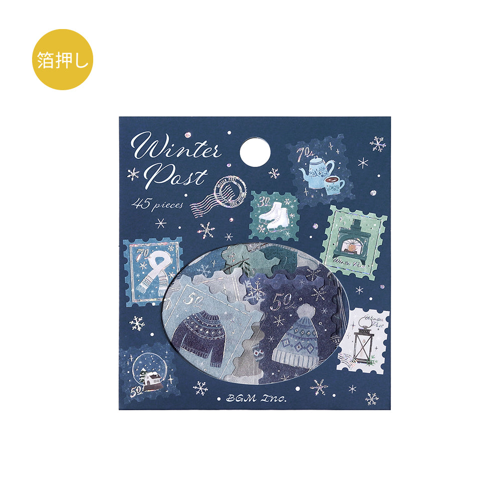 BGM Foil Stamping Winter Limited Edition Flake Seal in Winter Letter design - shimmering foil stamping ideal for decorating journals, gifts, and more, these flake seals evoke the cozy, picturesque charm of a snowy town.