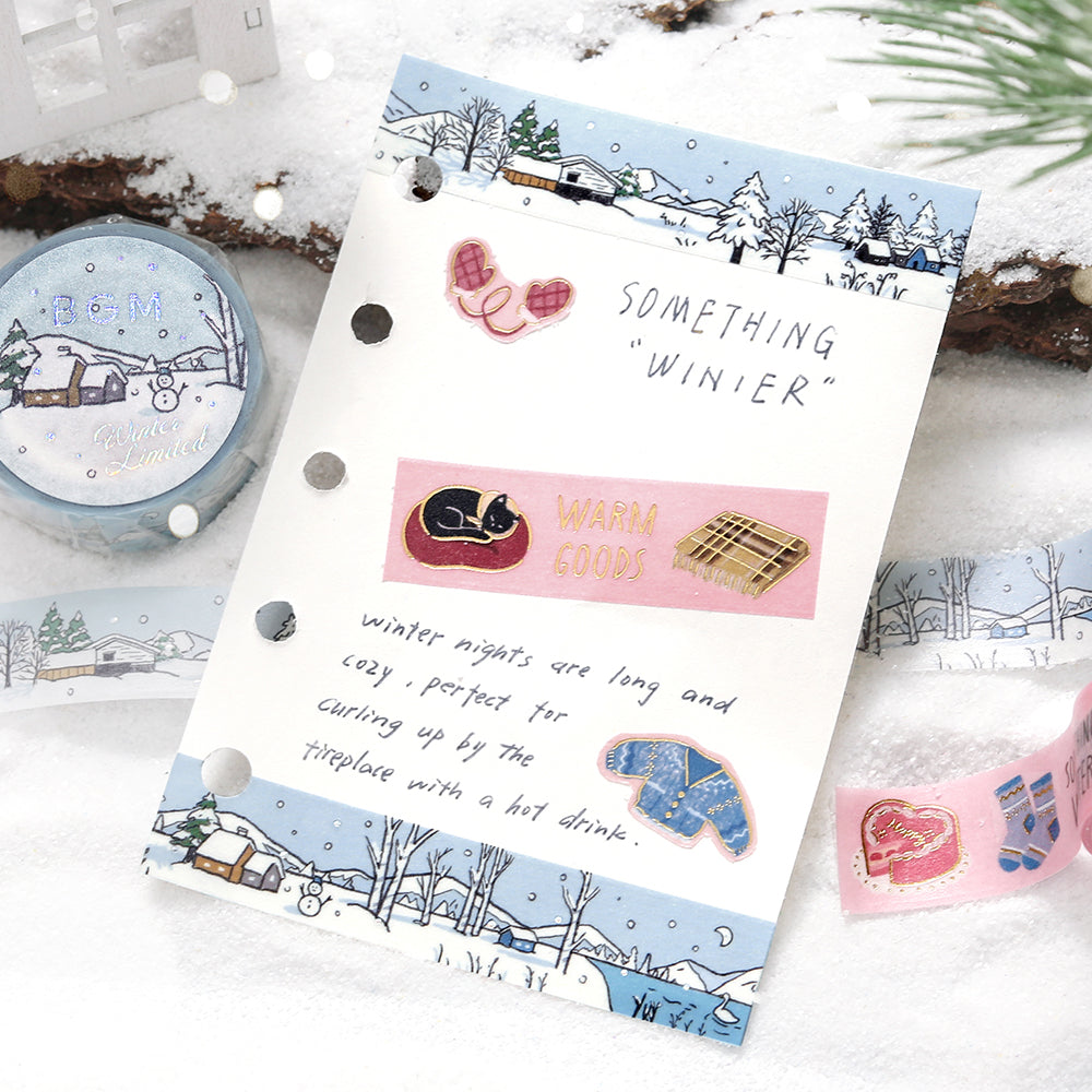BGM Foil Stamping Winter Limited Edition Masking Tape in Snow Lake Hut design - a stunning foil-stamped perfect for adding a touch of elegance to your planners, journals, and creative projects.