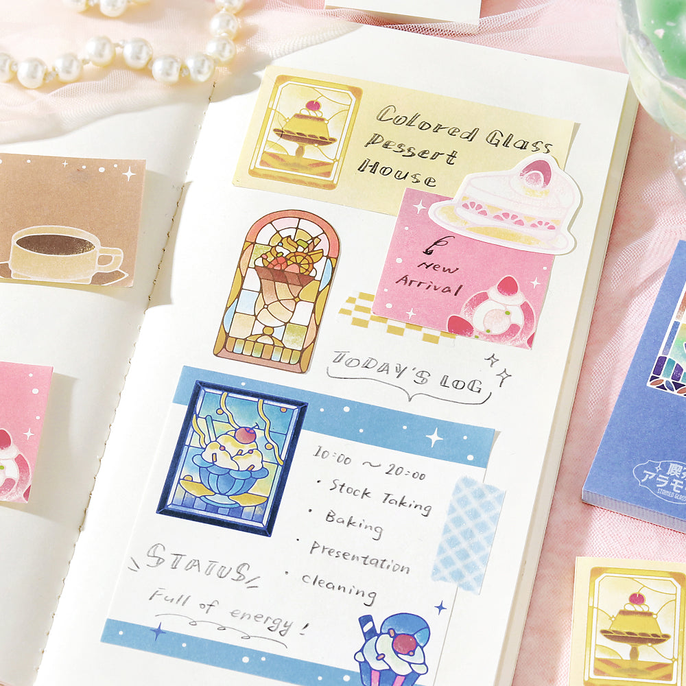 BGM Memo Seal Set: MEMONO - Café à la Mode Stained Glass — with packaging