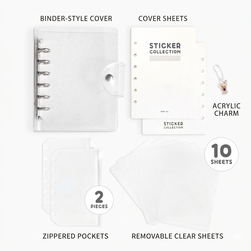 BGM Notebook-Style Sticker Book: A6 Glitter Clear