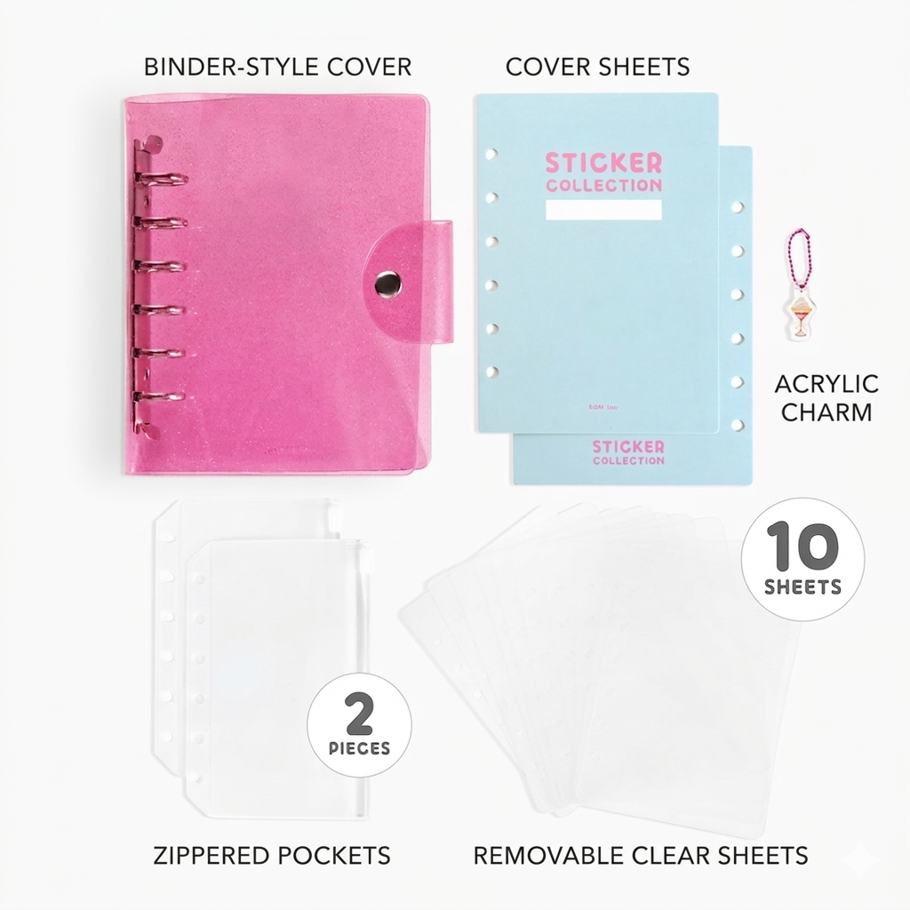 BGM Notebook-Style Sticker Book: A6 Glitter Pink