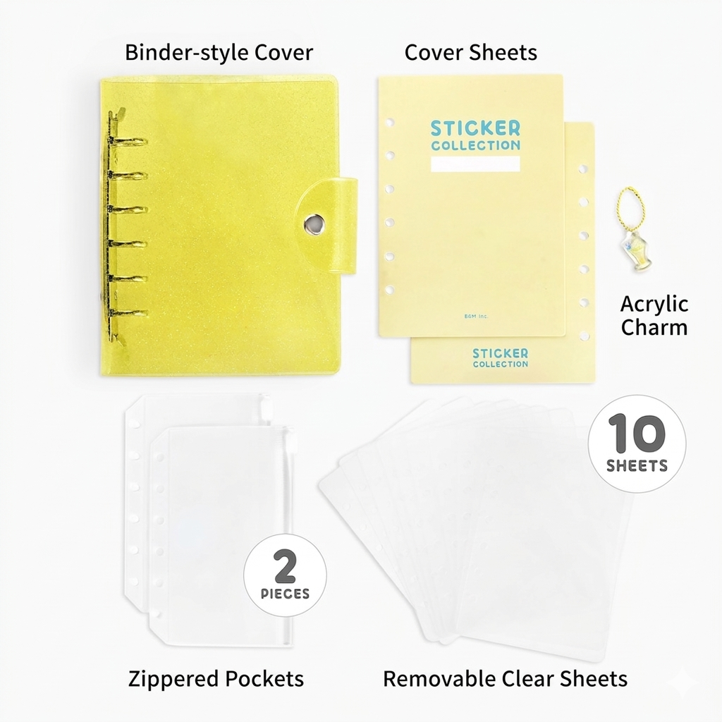 BGM Notebook-Style Sticker Book: A6 Glitter Yellow