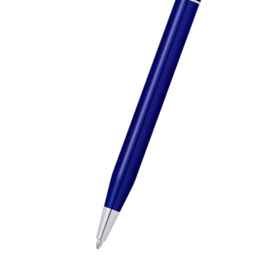 Cross Classic Century® Translucent Blue Lacquer With Polished Chrome Appointments Ballpoint Pen — uncapped with cap posted