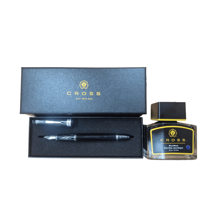 Cross Fountain BAILEY Light Glossy Black with Blue Ink Bottle