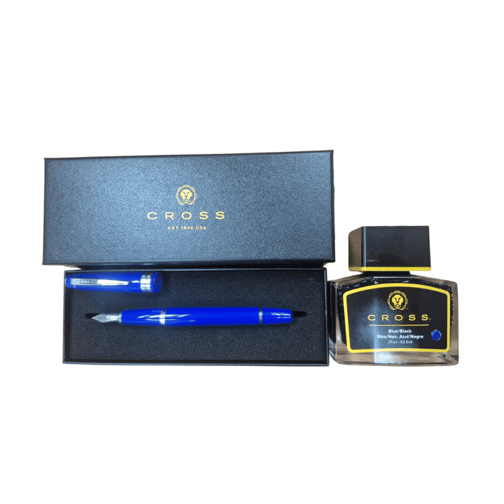 Cross Fountain BAILEY Light Glossy Blue with Blue Black Ink Bottle
