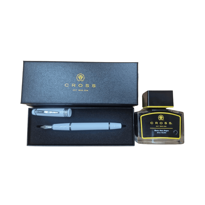 Cross Fountain BAILEY Light Glossy White with Black Ink Bottle