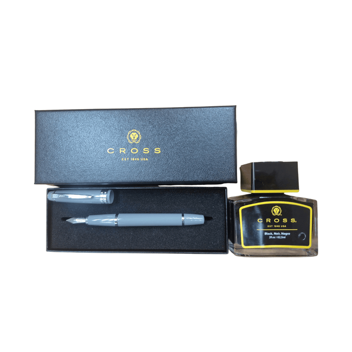 Cross Fountain BAILEY Light Grey with Black Ink Bottle