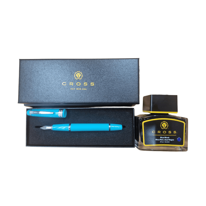 Cross Fountain BAILEY Light Teal with Blue Black Ink Bottle