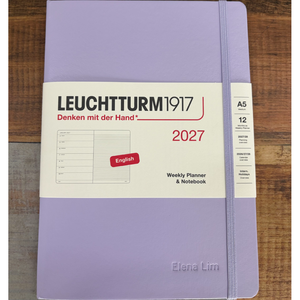 Custom Notebook Embossing – Personalised Name Blind Embossing on Leuchtturm1917 A5 Medium Weekly Planner & Notebook 2027 in Lilac at Cityluxe WorkRoom