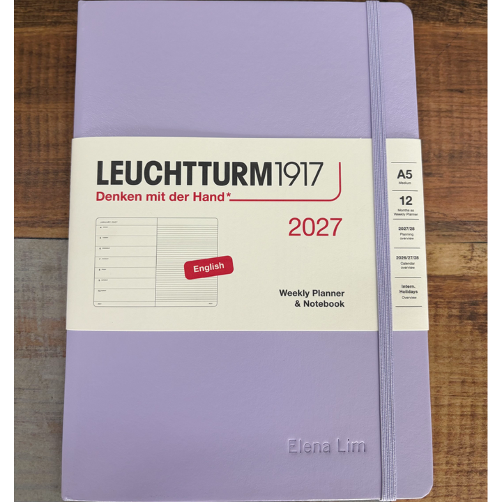 Custom Notebook Embossing – Personalised Name Blind Embossing on Leuchtturm1917 A5 Medium Weekly Planner &amp; Notebook 2027 in Lilac at Cityluxe WorkRoom