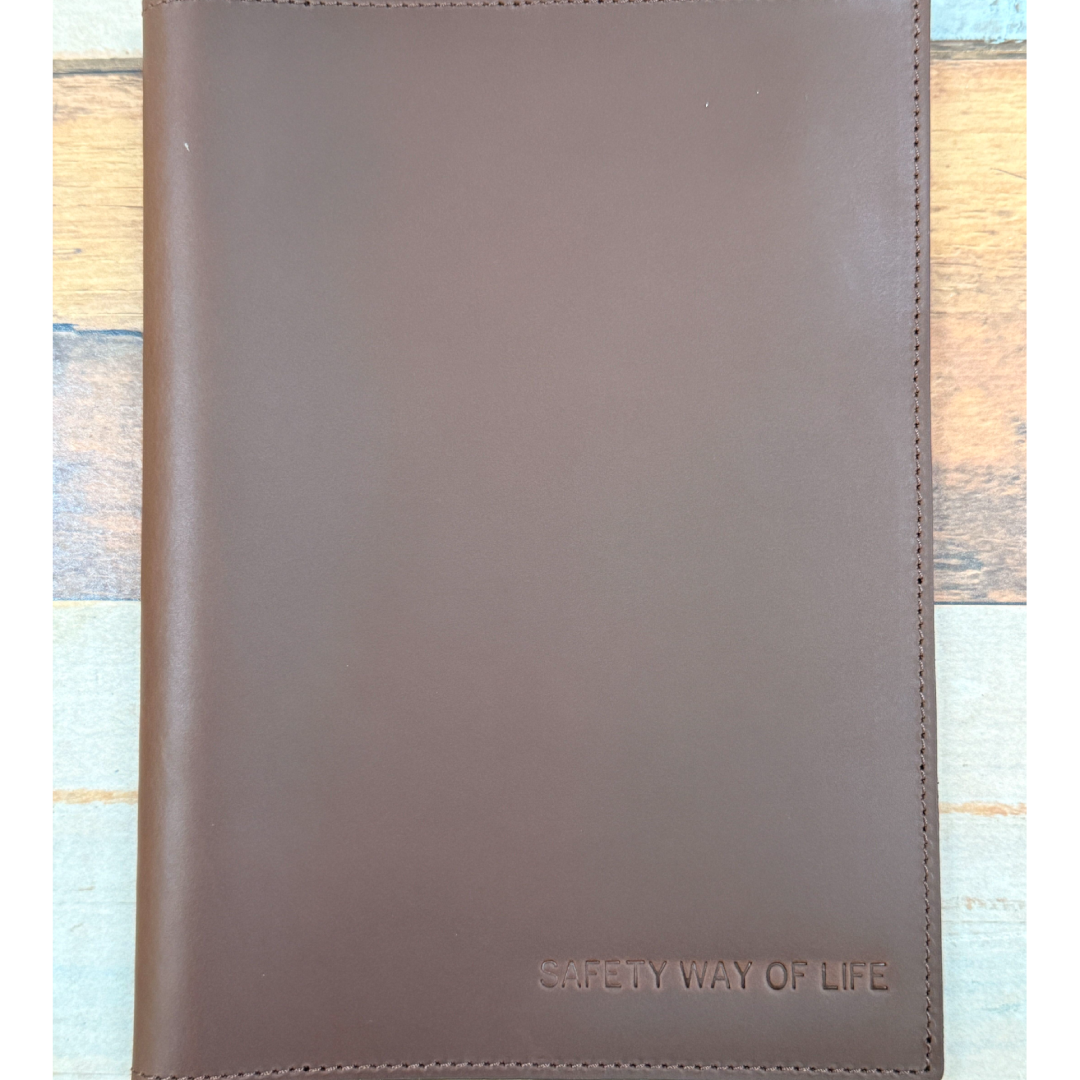 Custom Notebook Embossing – Personalised Name Embossing on Luxo Notebook Leather Cover A5 in Brown at Cityluxe WorkRoom