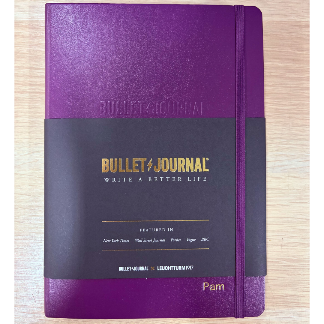 Custom Notebook Embossing – Personalised Name Gold Embossing on Leuchtturm1917 Bullet Journal Edition 2 A5 Medium Hardcover Notebook Dotted in Purple26 at Cityluxe WorkRoom