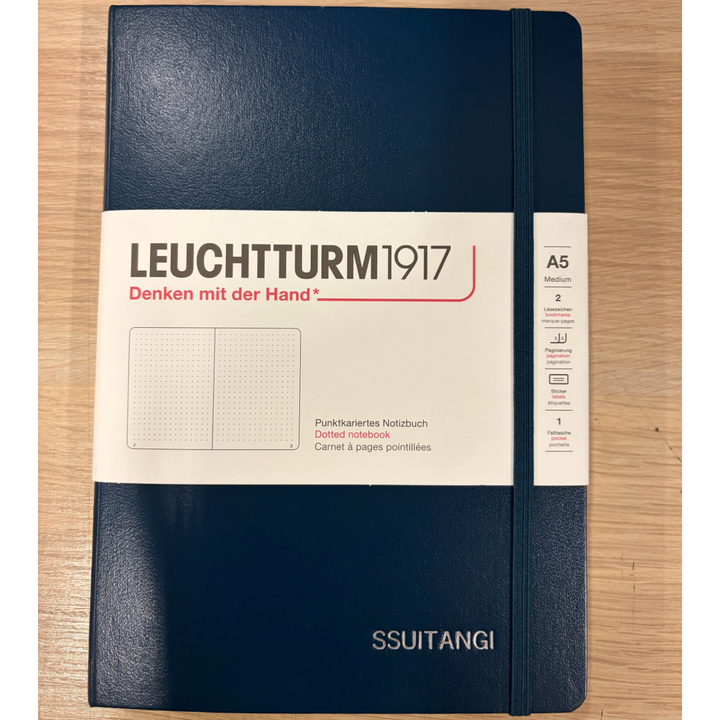 Custom Notebook Embossing – Personalised Name Silver Embossing on Leuchtturm1917 A5 Medium Hardcover Notebook Dotted in Deep Sea at Cityluxe WorkRoom