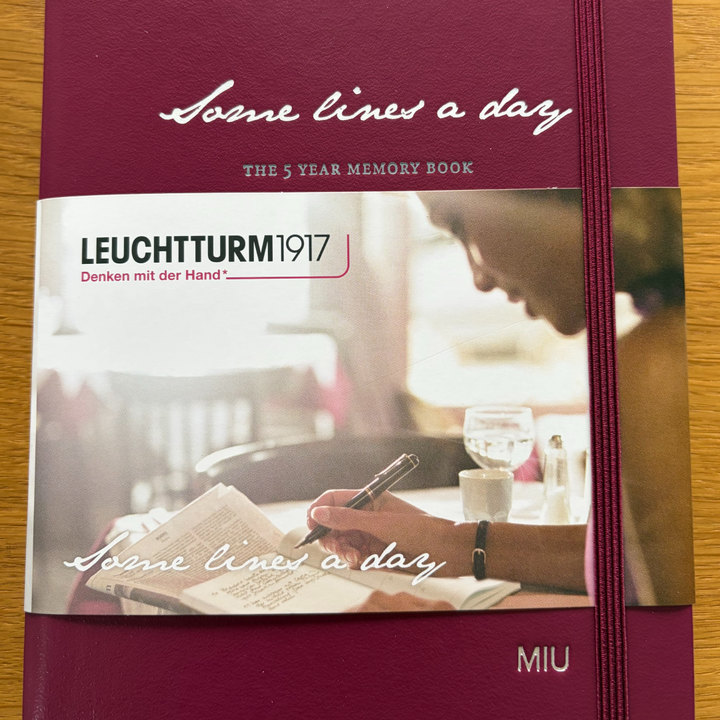 Custom Notebook Embossing – Personalised Name Silver Embossing on Leuchtturm1917 Some Lines A Day A5 Medium Hardcover Notebook in Port Red at Cityluxe WorkRoom