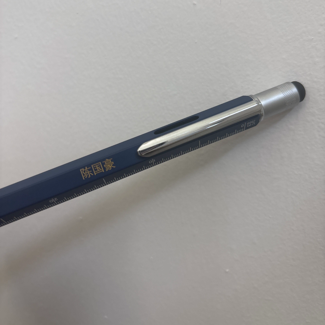 Custom Pen Engraving – Personalised Chinese Name Engraving on Monteverde Tool Ballpoint Pen in Blue at Cityluxe WorkRoom